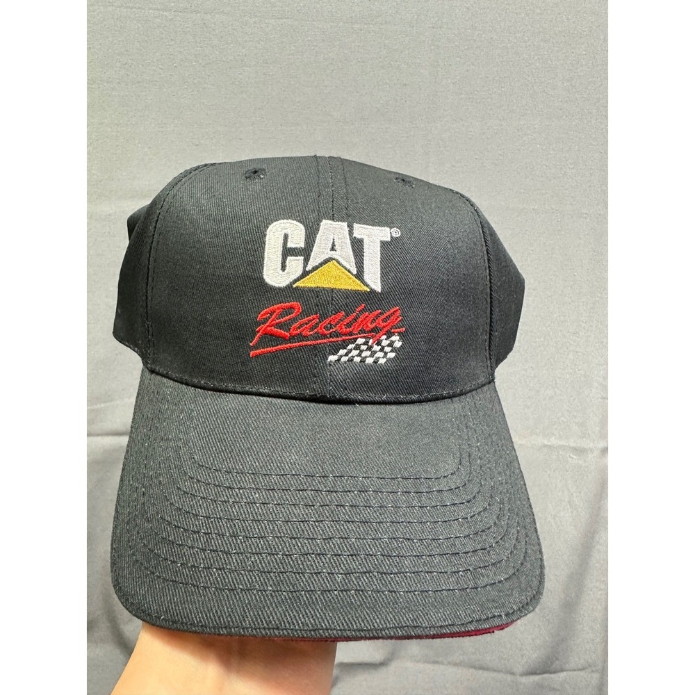 CAT Racing Caterpillar Hat Black Red‎ Sandwich Brim Adjustable Baseball Cap USA
